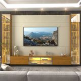 Estante Home Para Tv Até 85 Polegadas Com 2 Cristaleiras Led E Vidro Reflecta 5 Portas Em Mdf Luminare Gelius