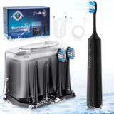 Escova De Dentes Elétrica Com Fio Dental De Água 2 Em 1 3800vpm Preta