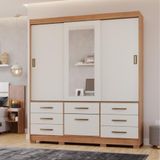 Guarda Roupa Casal Com Espelho 3 Portas 8 Gavetas 100 Mdf Luiza Panan