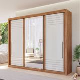 Guarda Roupa Casal Com Espelho 3 Portas De Correr 100 Mdf Vitória Panan