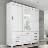 Guarda Roupa Casal Com Espelho 3 Portas 8 Gavetas 100 Mdf Luiza Panan