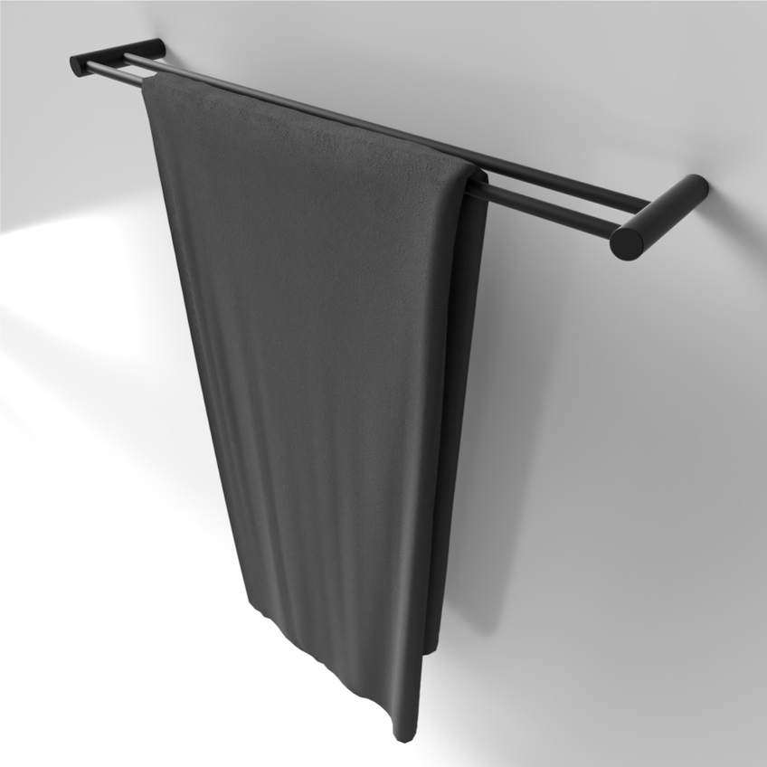 Porta Toalha Duplo Preto Para Banheiro Orion 62cm Grego Metal - imagem 3