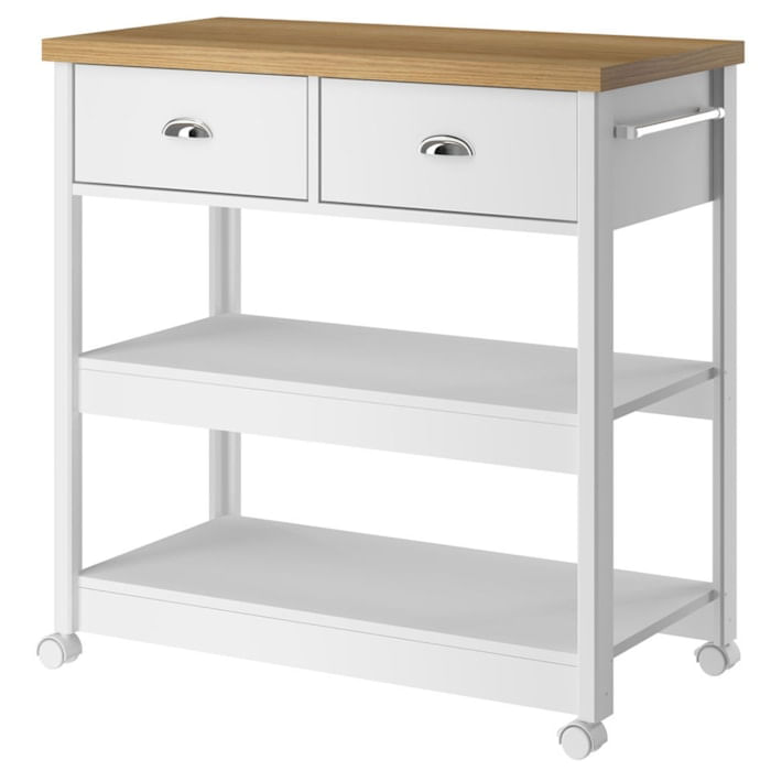 Aparador Carrinho Café 2 Gavetas 85 Cm Ba135 Branco Dtall