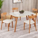 Conjunto Sala De Jantar Mesa 110x80cm Tampo Em Mdf Laqueado Com Vidro Laqueado 4 Cadeiras Ceci Yesca Naturalissimo/laca Off White