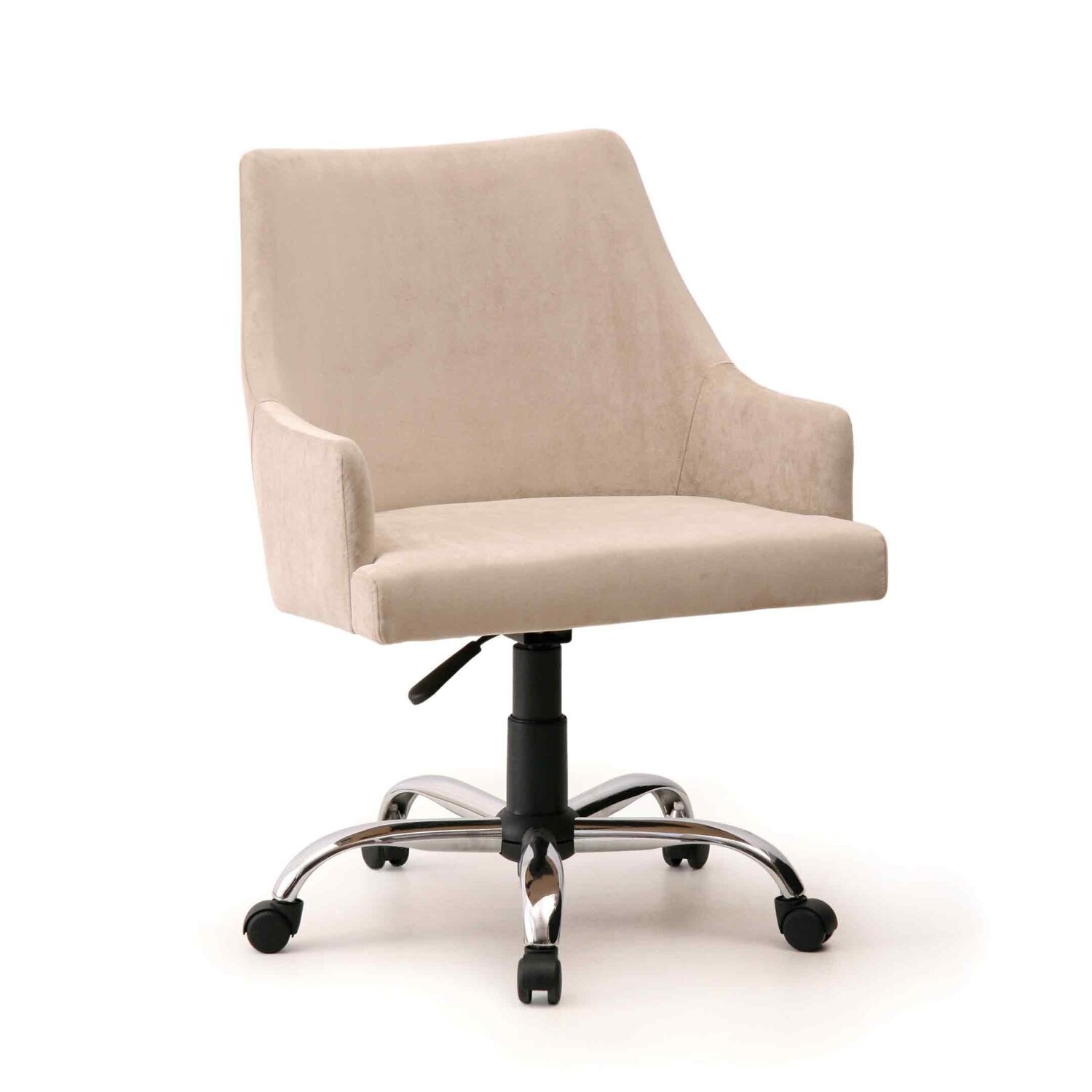 Cadeira Estofada De Encosto Curvado Com Apoio De Braço Tipo Concha Base Com Rodízios Marlowe Espresso Móveis Bege Claro / Cromado