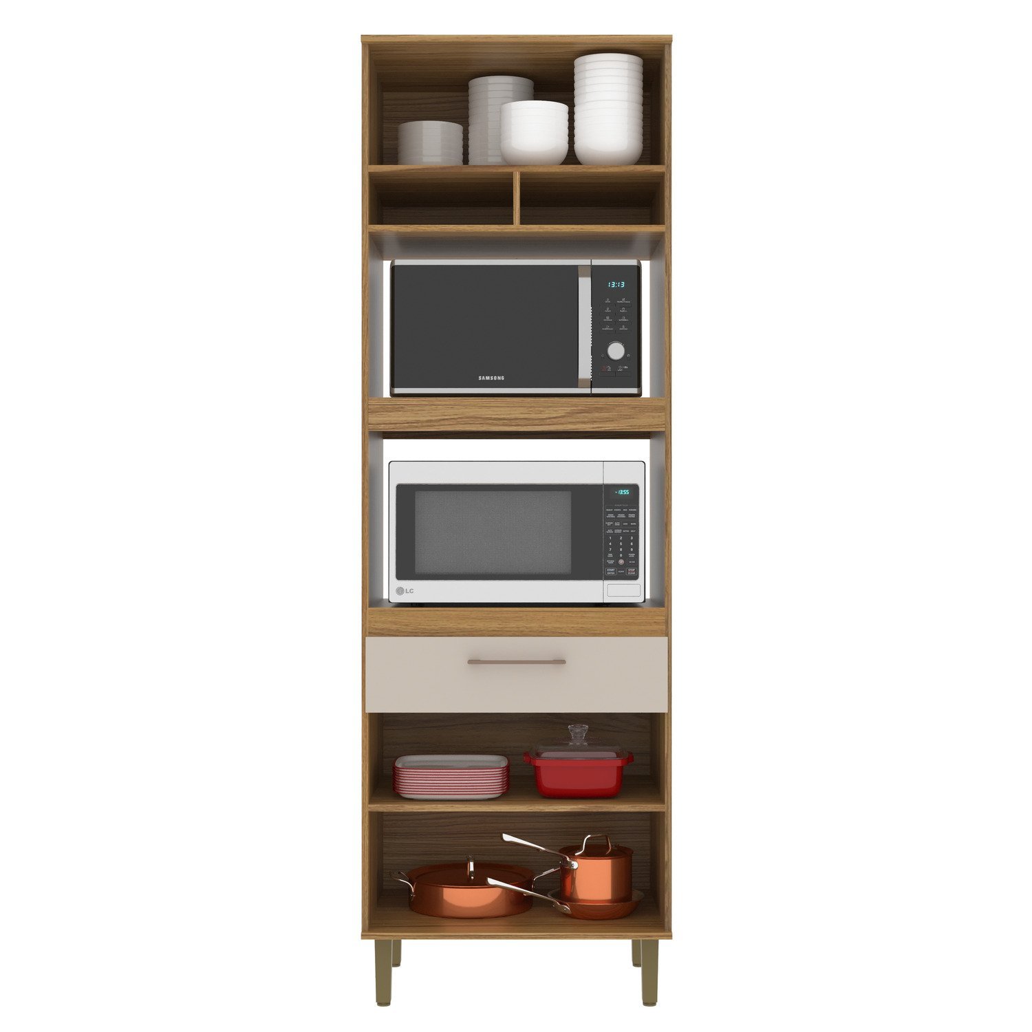 Armário Torre Quente 70 Cm Moderno Ipê/cristalo