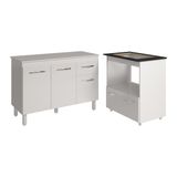 Balcão Armário Gabinete Aline 118 Cm Com Tampo Tampão E Balcão Evelyn Para Cooktop 5 Bocas Branco