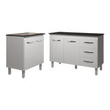Balcão Para Cooktop 5 Bocas Fran Branco E Armário Bruna 118 Cm Cozinha Gabinete Branco Com Tampo Tampão Preto