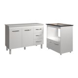 Balcão Armário Gabinete Bruna 118 Cm Com Tampo Tampão E Balcão Evelyn Para Cooktop 5 Bocas Branco