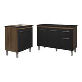 Balcão Para Cooktop 5 Bocas Fran E Armário Aline 118 Cm Cozinha Gabinete Savana Preto Com Tampo Tampão Preto