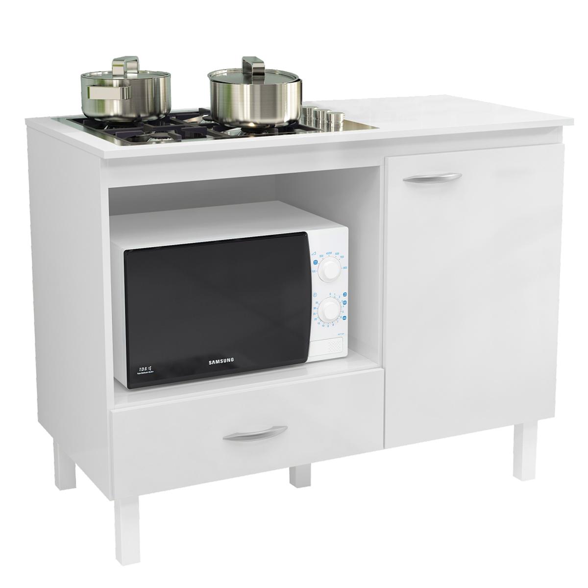 Balcão Cozinha Cooktop Blane 105cm Com 1 Porta E 1 Gaveta Branco