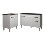 Balcão Para Cooktop 5 Bocas Fran Branco E Armário Aline 118 Cm Cozinha Gabinete Branco Com Tampo Tampão Preto