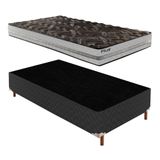 Box Solteiro Íris 42x88x188cm com Colchão Solteiro Unique D33 Plus Duoface 16x88x188cm Preto Elegancy
