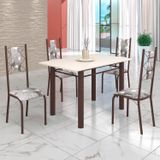 Conjunto Sala De Jantar Bahia Mesa Tubo 120x75cm Tampo Madeira Com 4 Cadeiras Marrom/paraopeba/off White