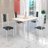 Conjunto Sala De Jantar Bahia Mesa Tubo 120x75cm Tampo Madeira Com 4 Cadeiras Branco/preto Floral/off White