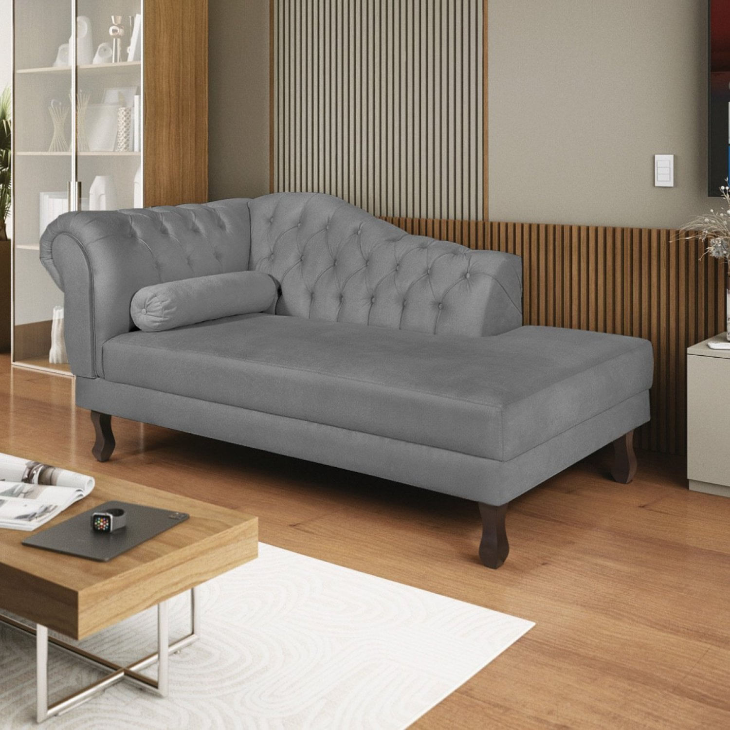 Diva Recamier Dora 185cm Lado Direito Suede Cinza