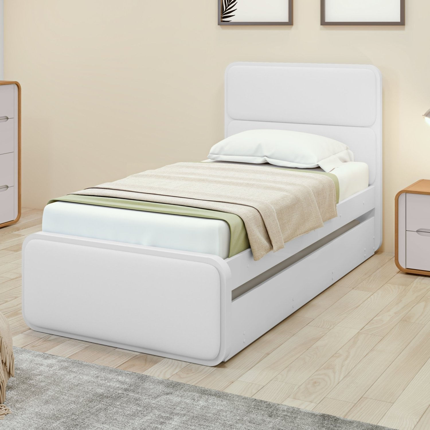 Cama Solteiro Loop Tecido Korino Com Cama Auxiliar Branco