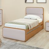 Cama Solteiro Loop Tecido Corano Com Cama Auxiliar Amêndoa Clean