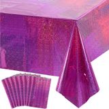 Toalhas De Mesa De Plástico, Pacote Com 8, Laser De Iridescência, 137 X 274 Cm, Rosa/roxo
