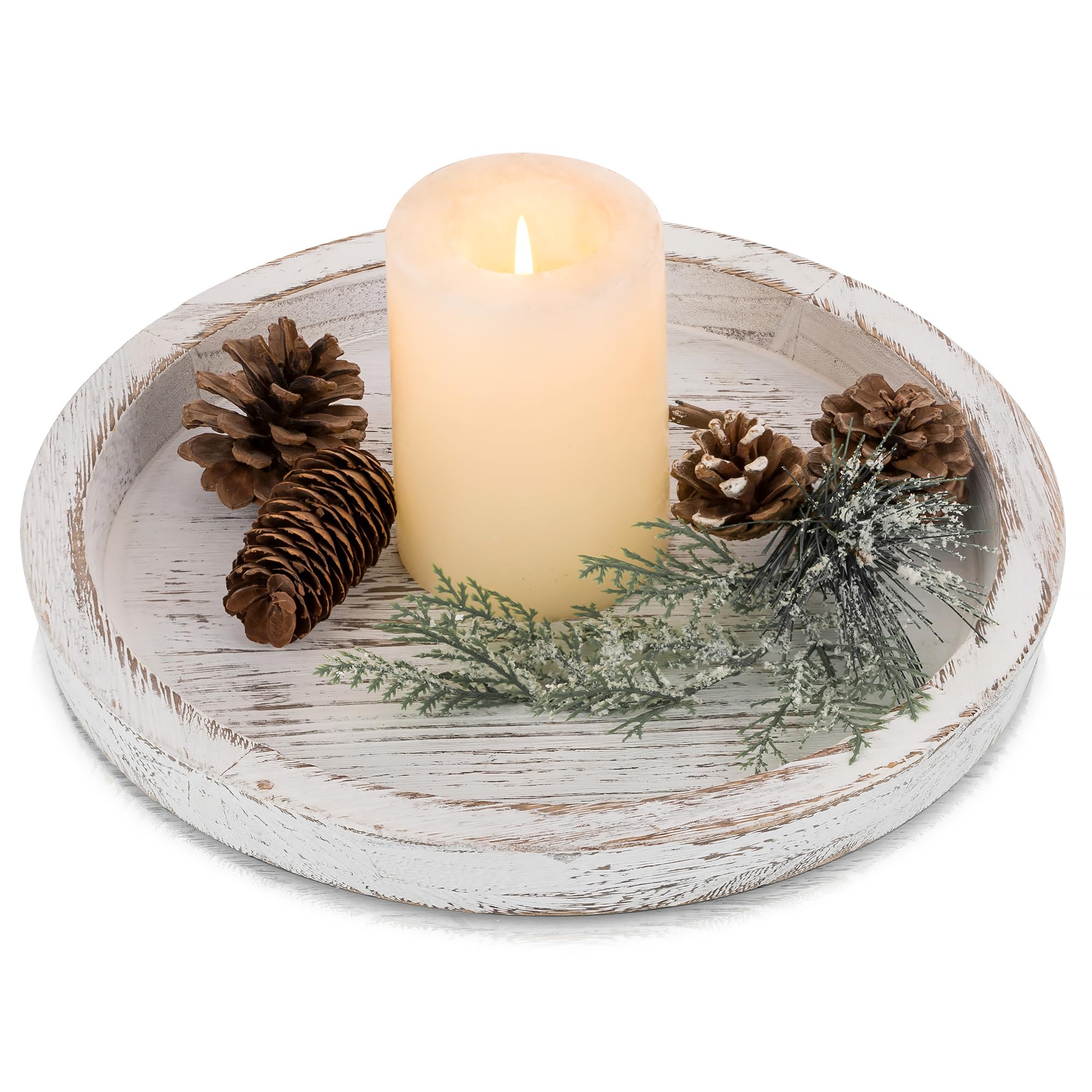 Bandeja De Servir De Madeira Hanobe Rustic White Centerpiece