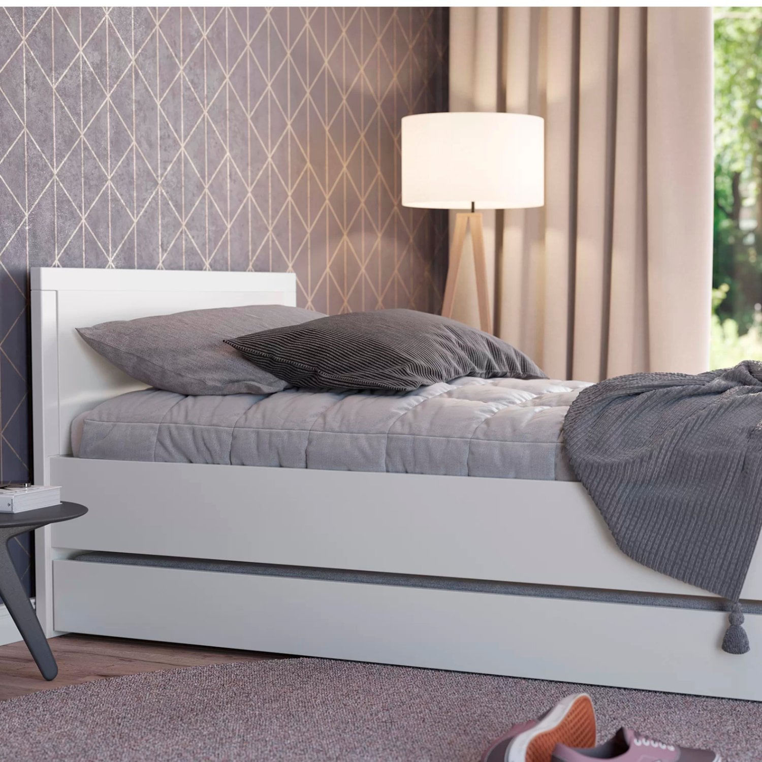 Cama Solteiro Com Cabeceira Divicar Móveis Branco Acetinado