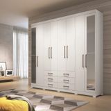 Guarda Roupa Casal 8 Portas 6 Gavetas Master Com Espelho E Pés Branco