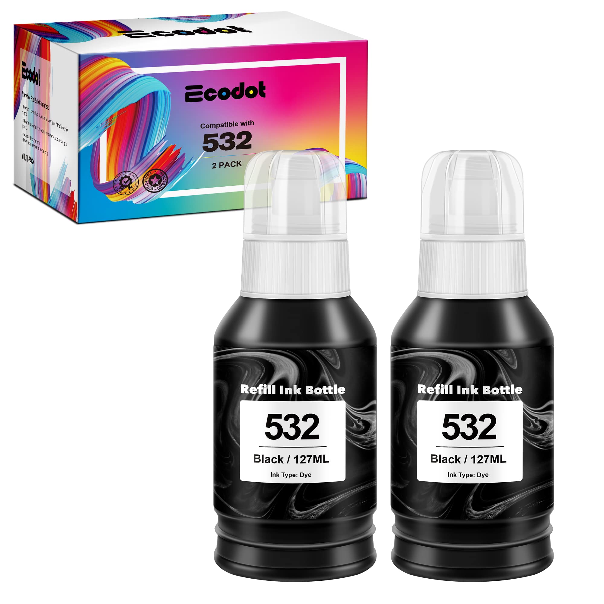 Refil De Garrafas De Tinta Compatível Com Ecodot Para Epson 532 Black (2x127ml)