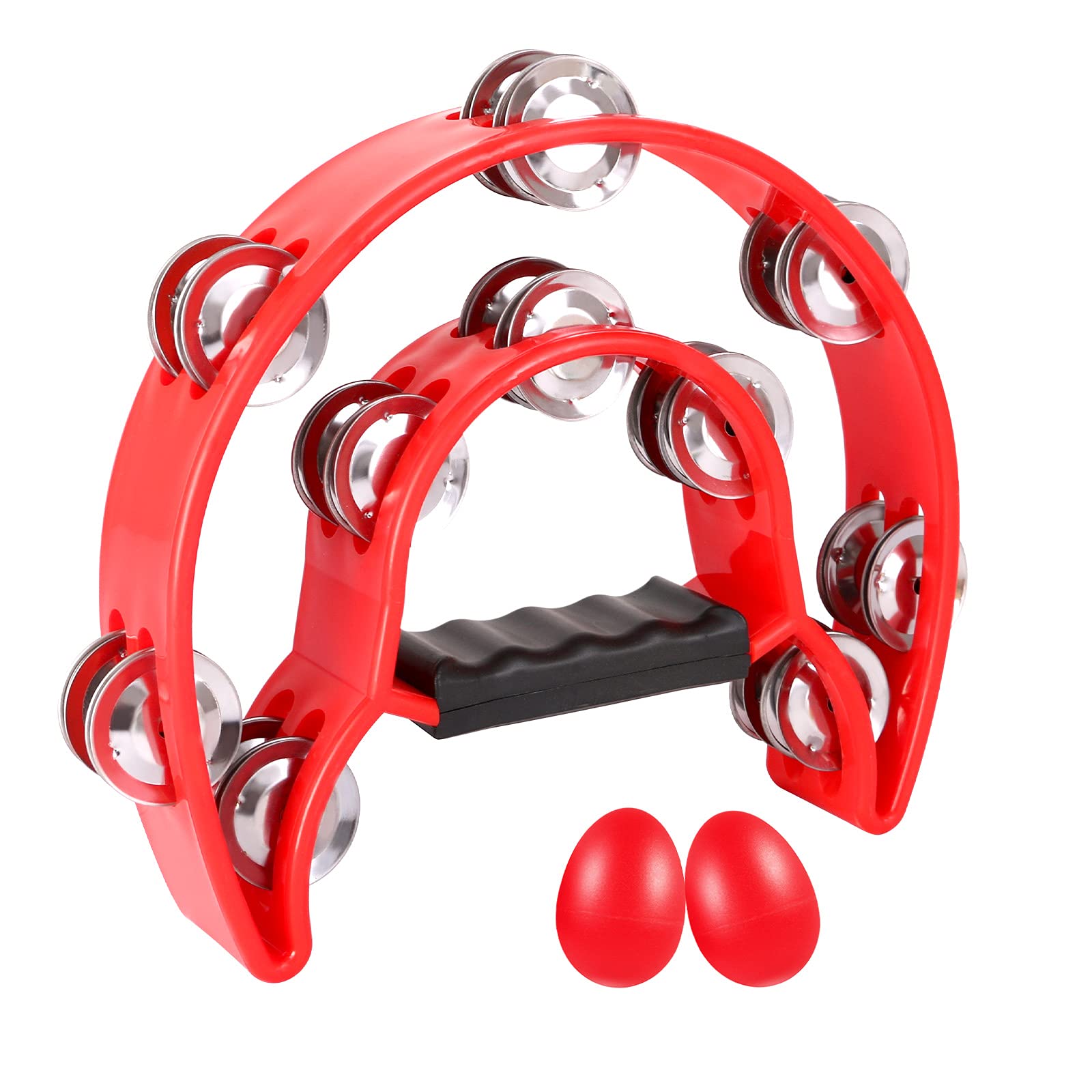 Pandeiro Eastrock Double Row Metal Jingles Vermelho Com Agitadores