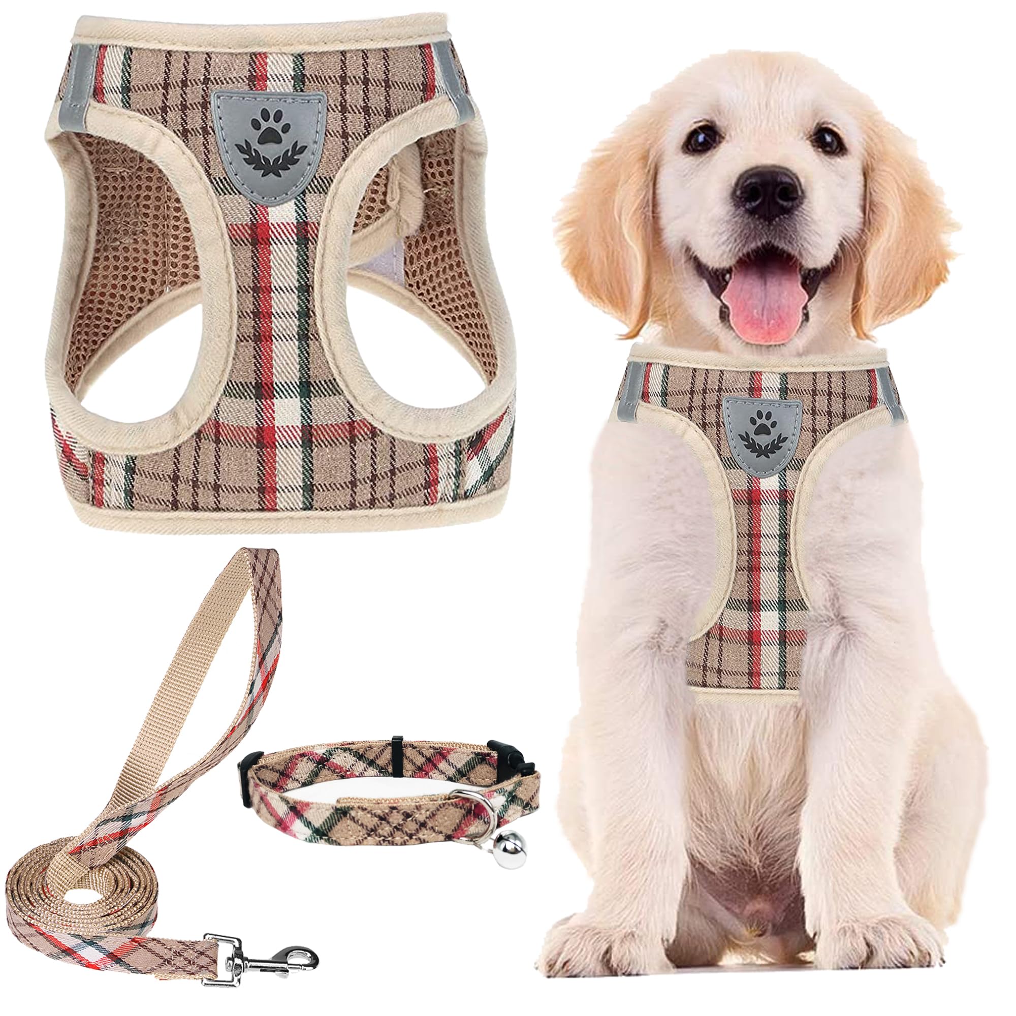 Conjunto De Coleira E Coleira Para Animais De Estimação Pupteck Adjustable Khaki M