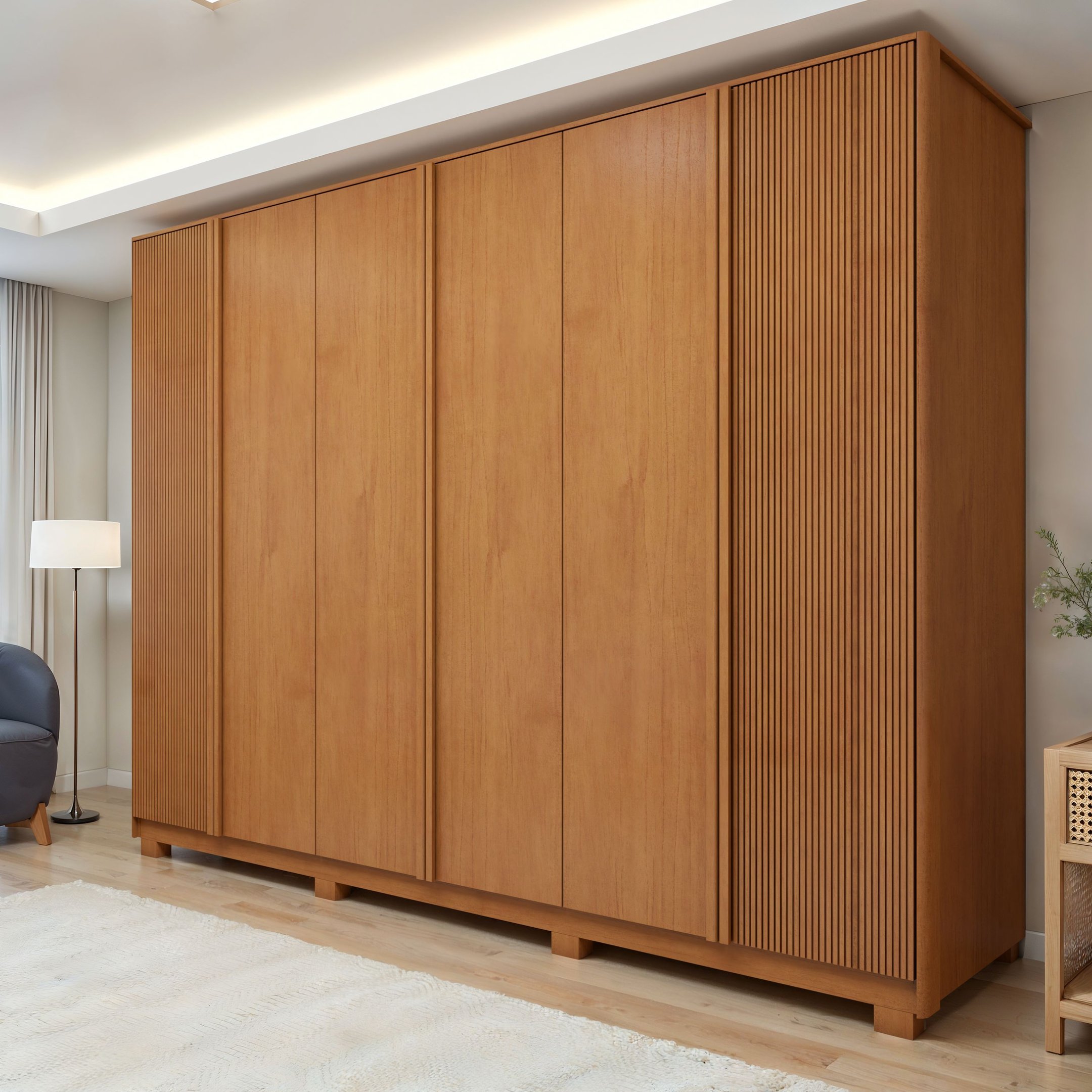 Guarda-roupa Ollie 6 Portas 6 Gavetas 6 Prateleiras Com Pés Amendoa Clean