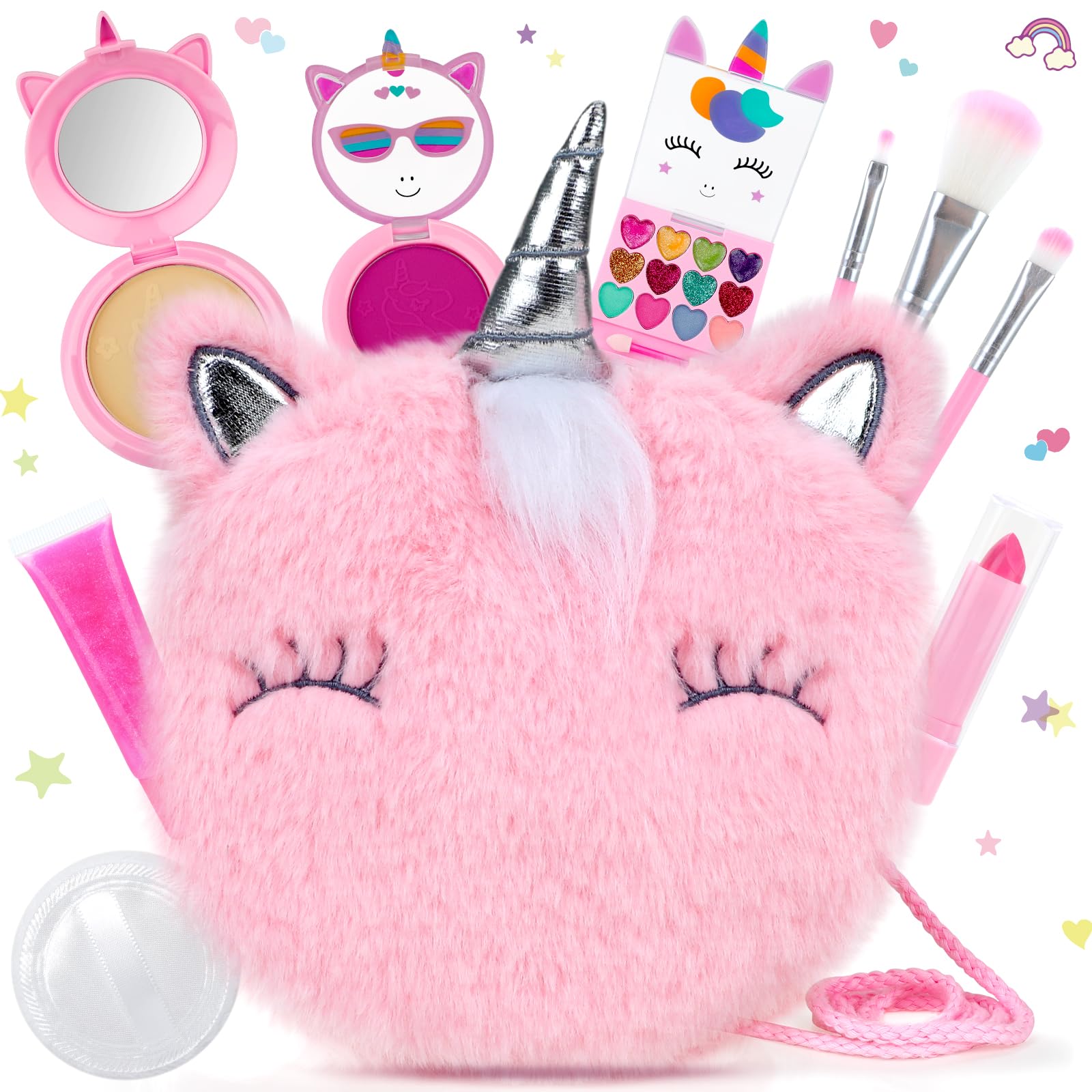Conjunto De Maquiagem Perryhome Unicorn Cute Kids Com Mini Bolsa De Moedas 3+