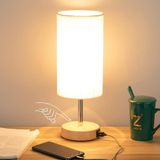 Candeeiro De Mesa De Cabeceira Yarra-decor Wood De 3 Vias Regulável Com Porta Usb