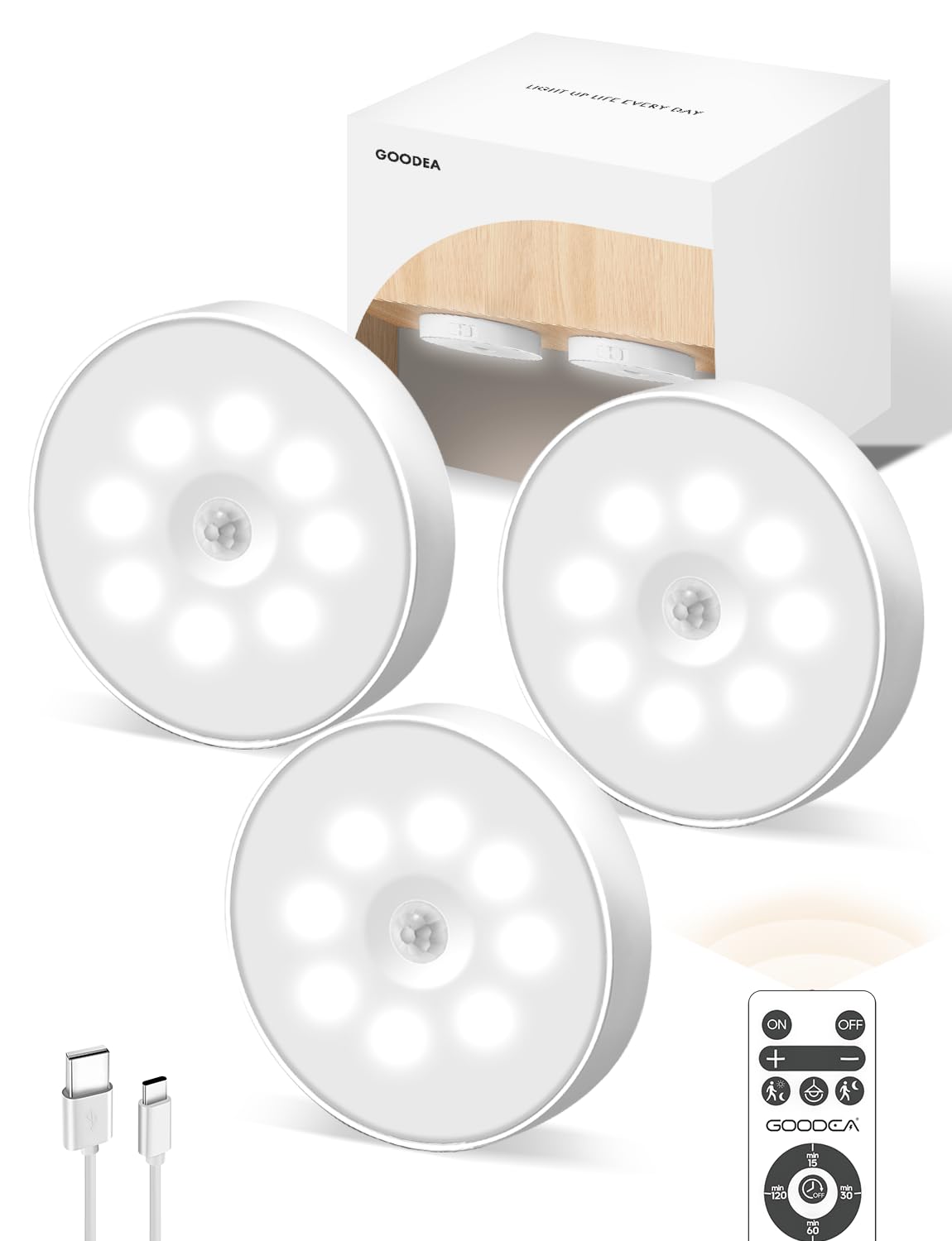 Puck Lights Goodea Led Under Armário Com Sensor De Movimento 1000mah