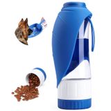Garrafa De Água Para Cães Tiovery Leaf 600ml Com Recipiente Para Alimentos Azul
