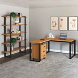 Conjunto Home Office 3 Peças 1 Escrivaninha Em L 1 Gaveteiro E 1 Estante Pradel Móveis Preto/freijó