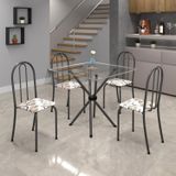 Conjunto De Mesa Tubular 70x70cm Tampo De Vidro Com 4 Cadeiras Ane B Soma Móveis Arabesco/martelado Prata/vidro Incolor