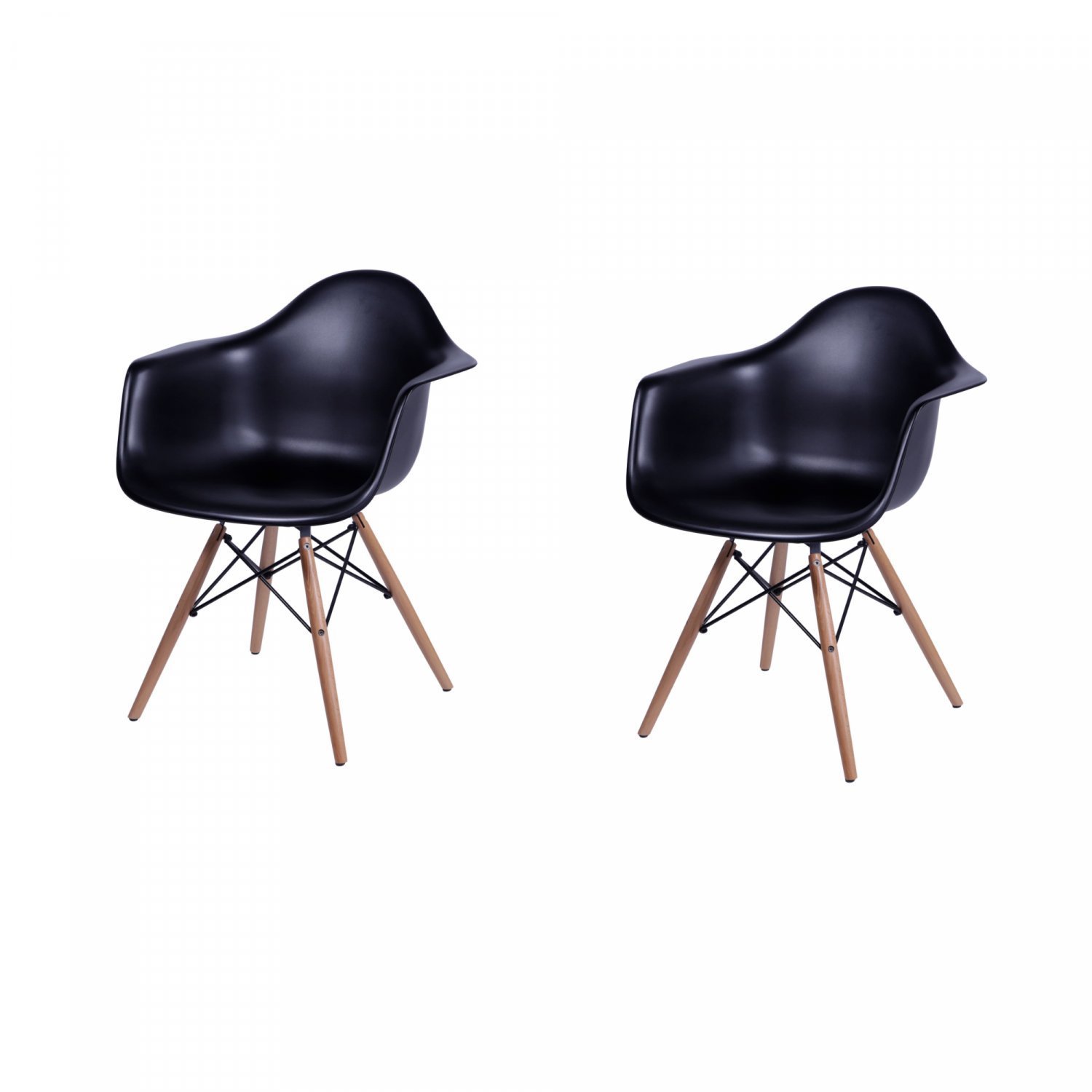 Kit 2 Poltronas Com Braço Base Madeira Eames Or Design Preto