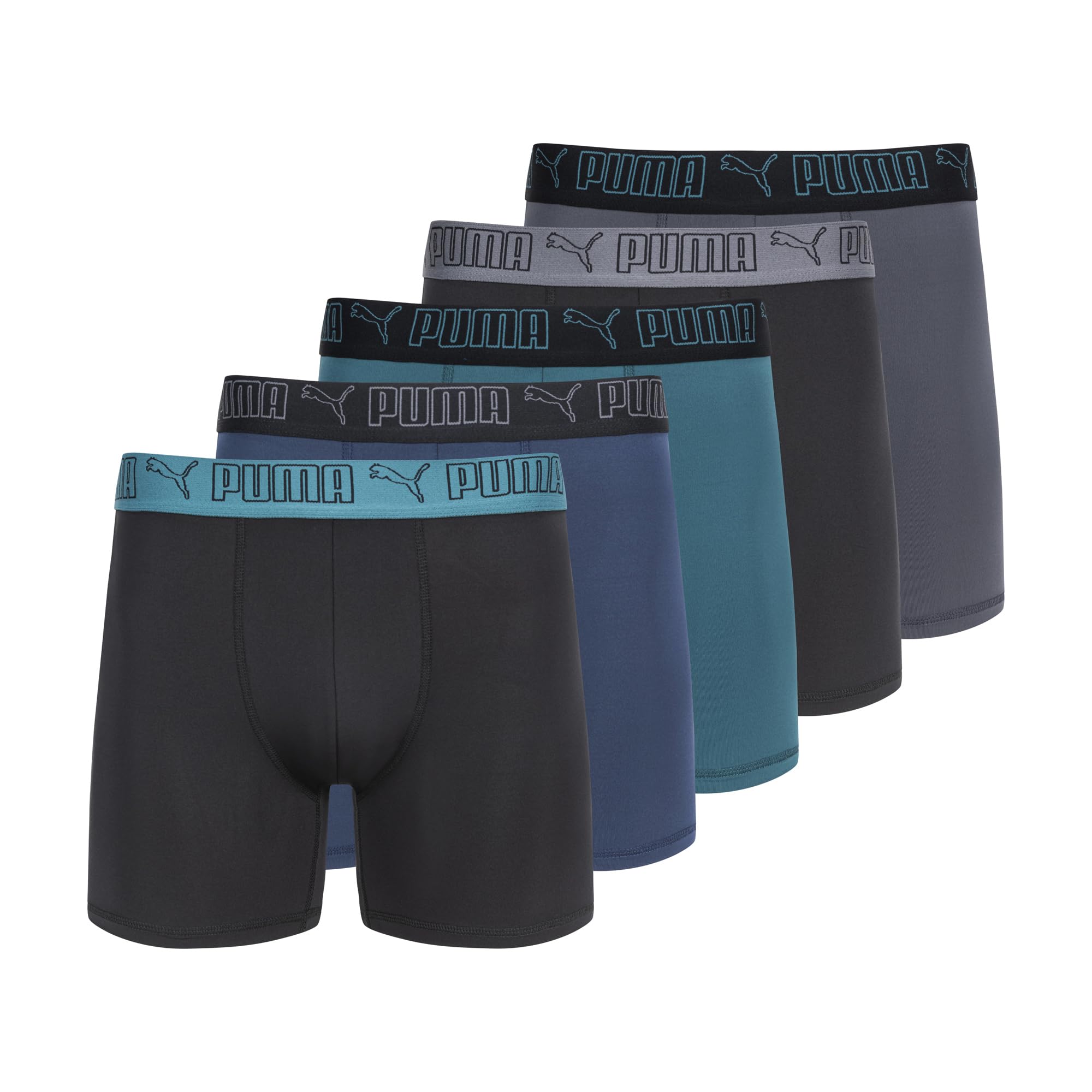 Cuecas Boxer Puma, Pacote Com 5 Unidades, Para Homens, Azul/verde/preta