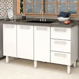 Balcão Para Pia De Cozinha 150cm 3 Portas 3 Gavetas Vênus Branco