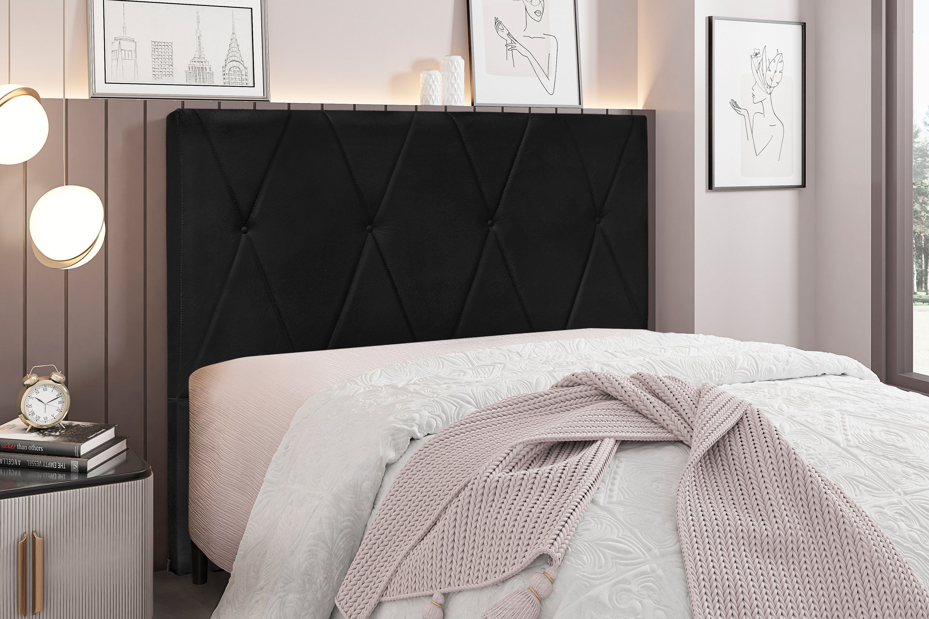 Cabeceira Queen Suede 160cm Aquilla Preto