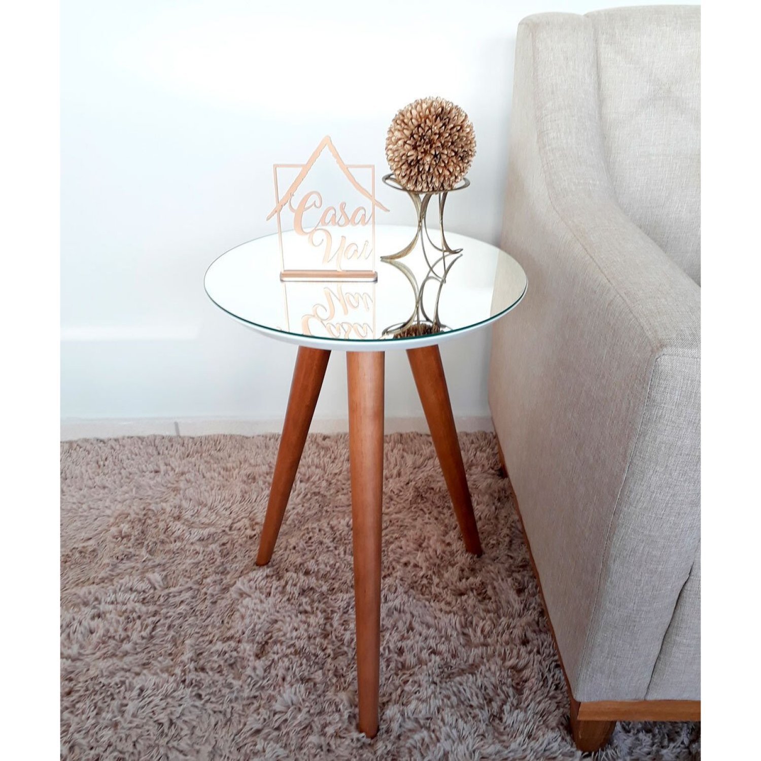 Mesa Lateral Tampo Espelhado 60x40cm Pés Palito