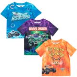 Camiseta Monster Jam Megalodon El Toro Loco Grave Digger 3t
