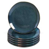 Jogo Pratos Rasos Cerâmica Stoneware Orgânico Oceano 6 Peças