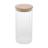 Pote Porta Mantimentos De Vidro Canelado C/tampa De Bambu 800ml Wolff