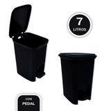 Lixeira Banheiro Cozinha Rattan Com Pedal 7 Litros Com Tampa