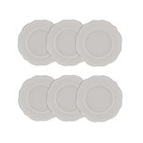 Cj 6 Pratos Rasos P/sobremesa De Porcelana Branca Maldivas C/filete Prata 21cm Wolff