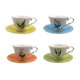 Cj 4 Xícaras P/café C/pires De New Bone China Colorida Flora 90ml L&#39;hermitage