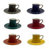 Cj 6 Xícaras P/chá C/pires De New Bone China Colorida C/alça Dourada Galet 200ml L&#39;hermitage
