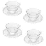 Cj 4 Xícaras P/chá C/pires Cristal Pearl Bolinha Transparente 180ml Wolff