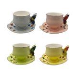 Cj 4 Xícaras P/chá C/pires De Porcelana Colorida Papillon 200ml L&#39;hermitage
